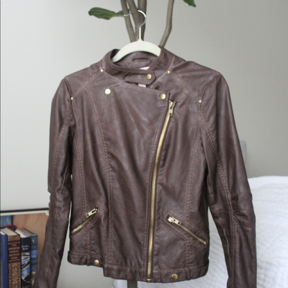 Brown Faux Leather Jacket